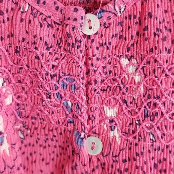 Motherhood Maternity Smocked Pink Floral Belted Blouse Small - Picture 7 of 10